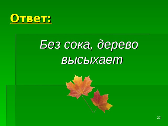 Ответ: Без сока, дерево высыхает  