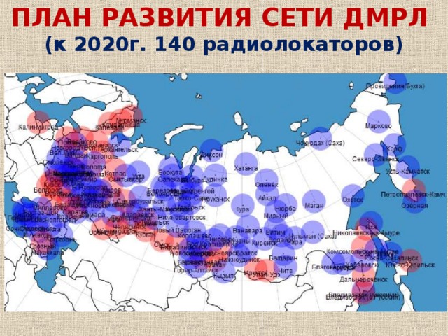 ПЛАН РАЗВИТИЯ СЕТИ ДМРЛ  (к 2020г. 140 радиолокаторов) 