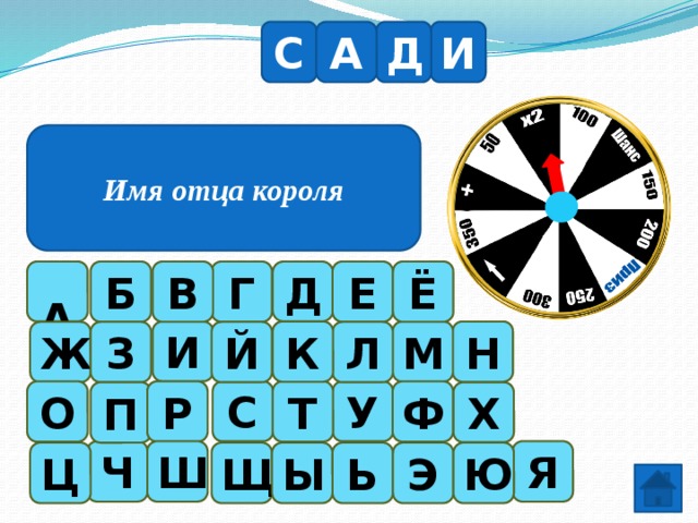 С И Д А Имя отца короля Б Ё Е Г В  А Д К М И Н Ж З Л Й О У Ф Т Р С Х П Я Ш Ч Щ Ы Ь Э Ю Ц