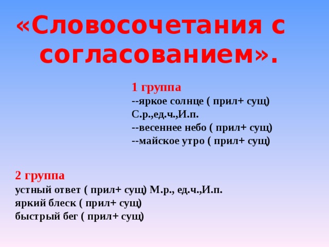 Составьте словосочетания по схеме прилагательное существительное