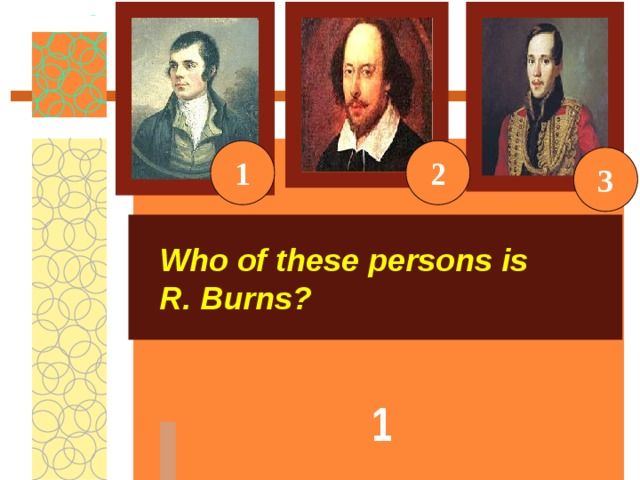 1 2 3  Who of these persons is  R. Burns?  1 