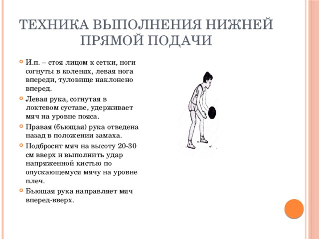 Техника нижней. Техника нижней прямой подачи. Выполнение техники нижней прямой подачи. Описать технику выполнения нижней прямой подачи. Техника выполнения нижней прямой подачи в волейболе.