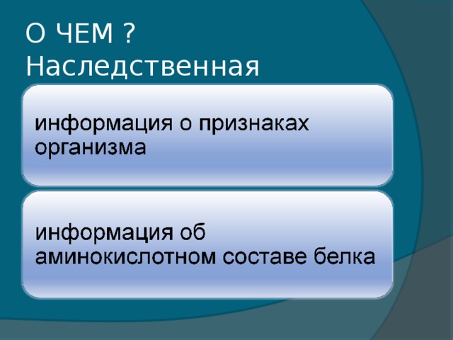 О ЧЕМ ?  Наследственная информация
