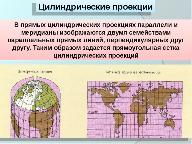 Цилиндрическая равновеликая проекция бергмана для широты главной параллели 45 карта мира