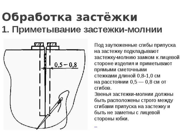 Потайная молния схема обработки