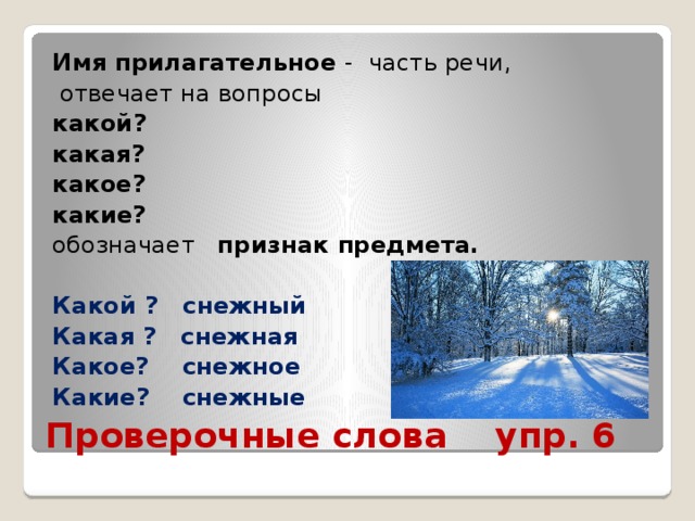 Снег подобрать слова. Снежный проверочное слово. На какой вопрос отвечает какой какая какие. Снежекпроверочное слово. Снег прилагательное.