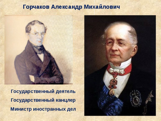 Горчаков Александр Михайлович Государственный деятель Государственный канцлер Министр иностранных дел  