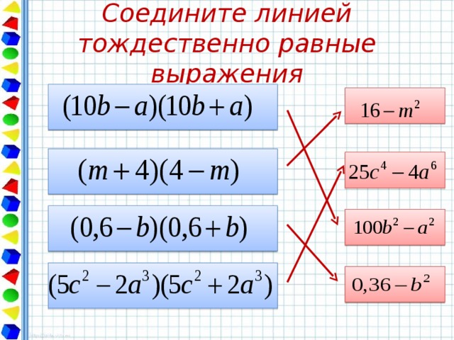 Презентация разложение разности квадратов на множители 7 класс презентация