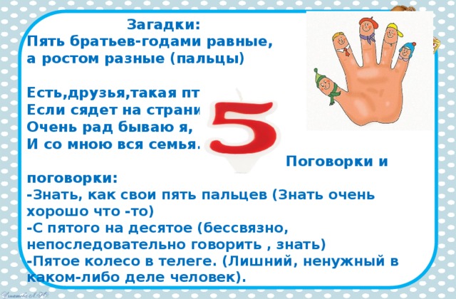 Происхождение 5 загадок. Загадка о пяти пальцах. Загадка про пальцы на руках.