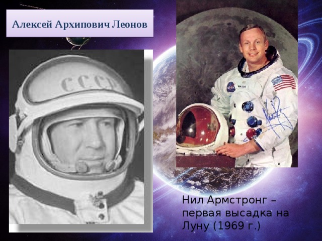Алексей Архипович Леонов Нил Армстронг – первая высадка на Луну (1969 г.) 