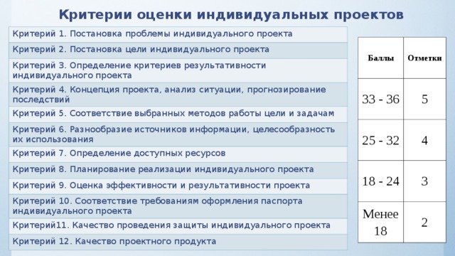 Параметры оценивания проекта