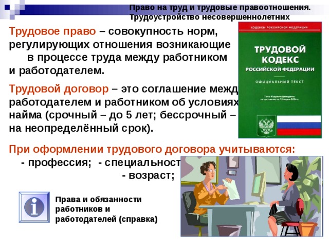 Трудовые правоотношения 7 класс обществознание проект