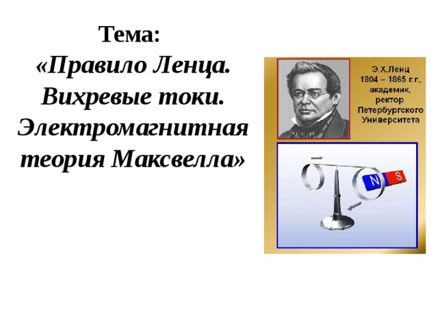 Ленца. Теория Максвелла. Вихревое электрическое поле правило Ленца