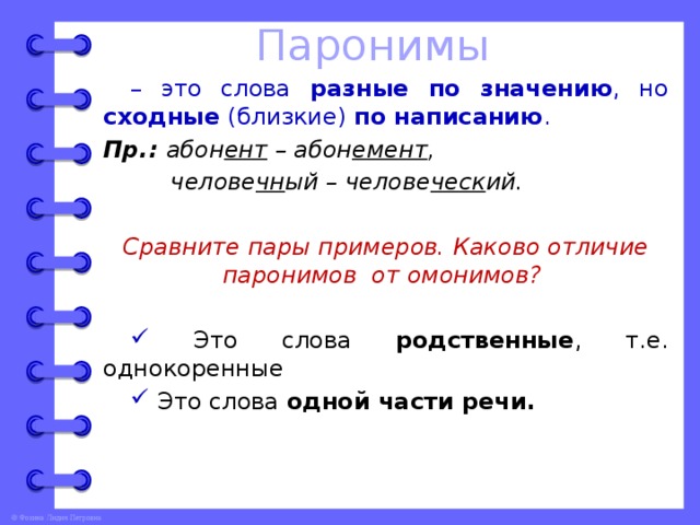 Омонимы паронимы