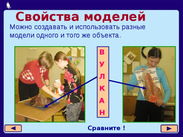 Свойства моделей Можно создавать и использовать разные модели одного и того же объекта. В У Л К А Н Сравните !  