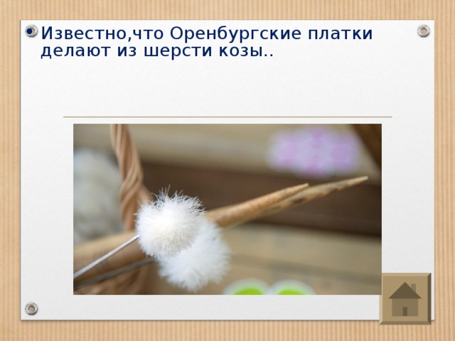 Известно,что Оренбургские платки делают из шерсти козы.. 