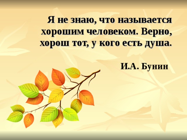  Я не знаю, что называется хорошим человеком. Верно, хорош тот, у кого есть душа. И.А. Бунин 