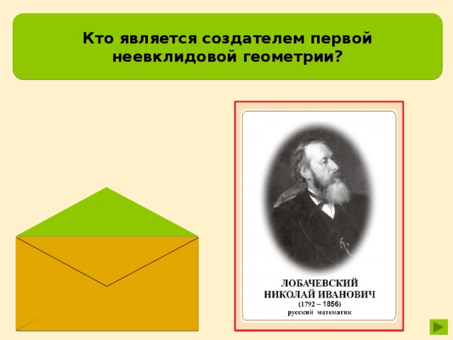 Кто является создателем первой неевклидовой геометрии? Николай Иванович Лобачевский
