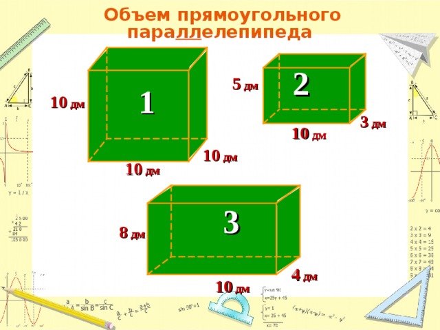 Найдите объем прямоугольного параллелепипеда изображенного на рисунке 7 см 1дм 5см
