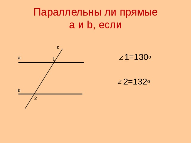 Параллельны ли прямые  a и b , если с 1=130 о 2=132 о  а 1 b 2 