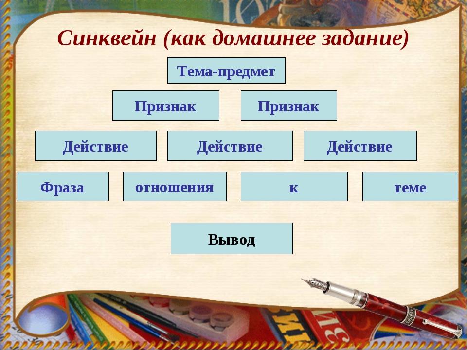 Схема синквейна по литературе