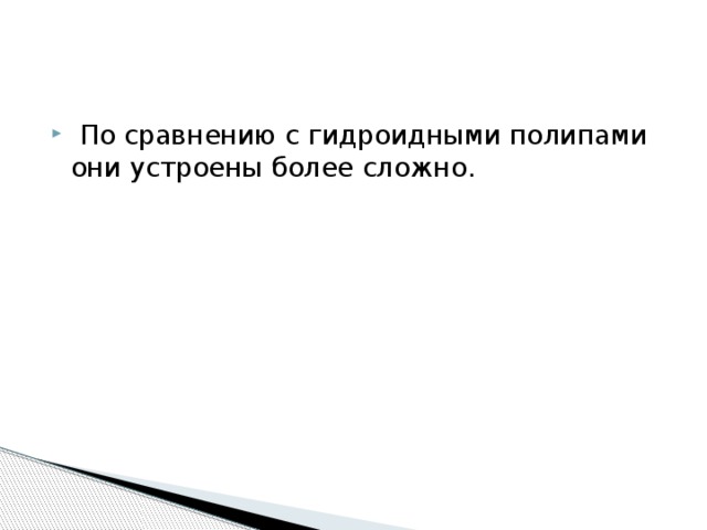   По сравнению с гидроидными полипами они устроены более сложно. 