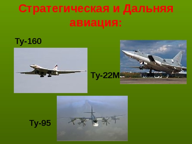 Стратегическая и Дальняя авиация: Ту-160   Ту-22М  Ту-95 