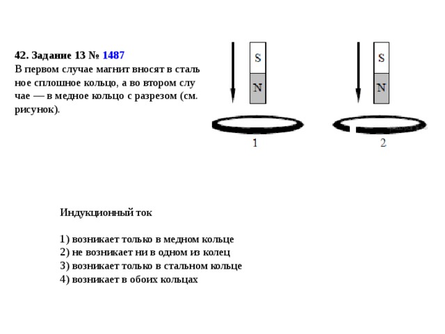 На рисунке 1 представлены схемы двух опытов в первом случае магнит вносят в сплошное алюминиевое