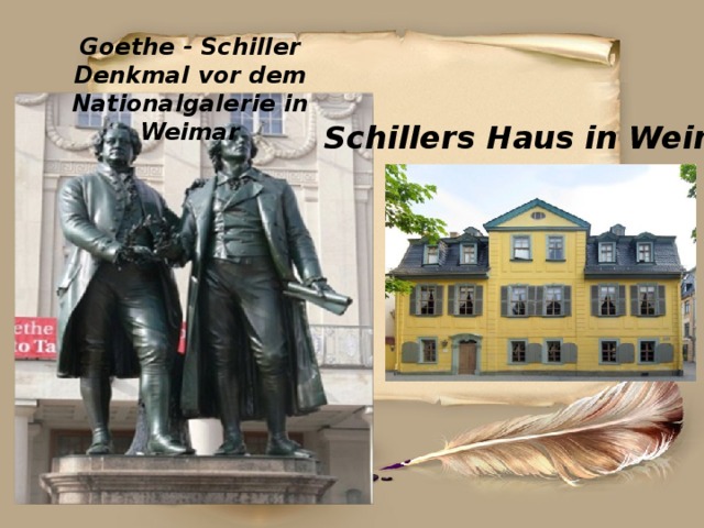 Goethe - Schiller Denkmal vor dem Nationalgalerie in Weimar Schillers Haus in Weimar .