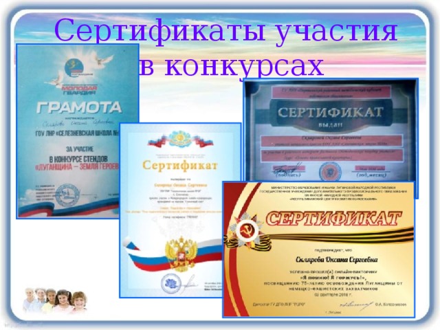 Сертификаты участия в конкурсах 