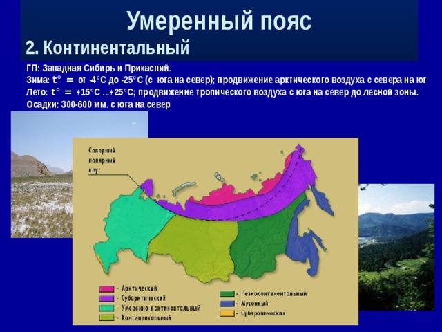 Климатические пояса и области Западной Сибири. Континентальный климат Западной Сибири. Климат в умеренно континентальном поясе.