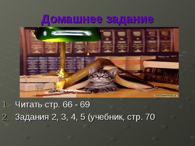 Домашнее задание Читать стр. 66 - 69 Задания 2, 3, 4, 5 (учебник, стр. 70  