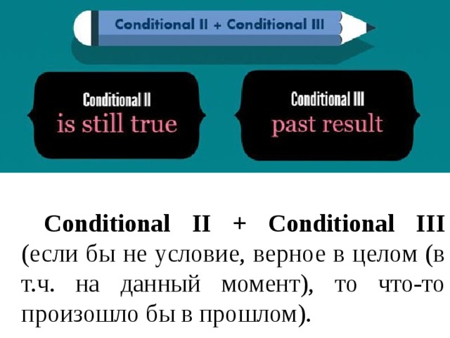 Conditional II + Conditional III (если бы не условие, верное в целом (в т.ч. на данный момент), то что-то произошло бы в прошлом).
