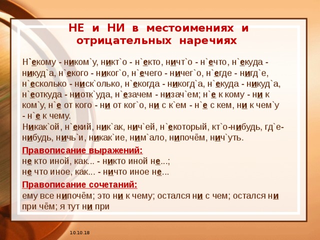 В отрицательных местоимениях приставка не пишется
