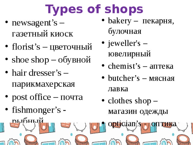 Shops and shopping текст