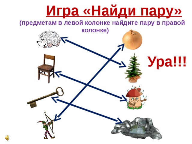  Игра «Найди пару»  (предметам в левой колонке найдите пару в правой колонке) Ура!!!  