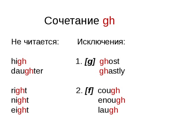 Как читается given. Чтение GH В английском языке. Правила чтения GH В английском языке. Чтение буквосочетаний GHT В английском языке. Сочетание букв GH В английском языке.