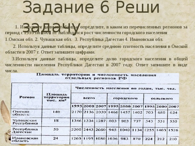 Используя данные таблицы численность населения