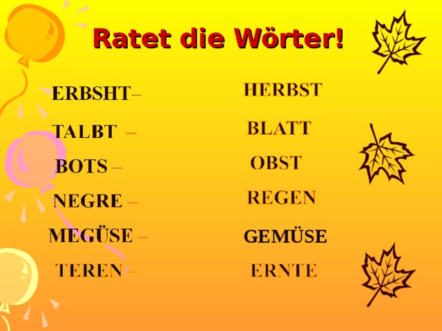   Ratet die Wörter! GEMÜSE 