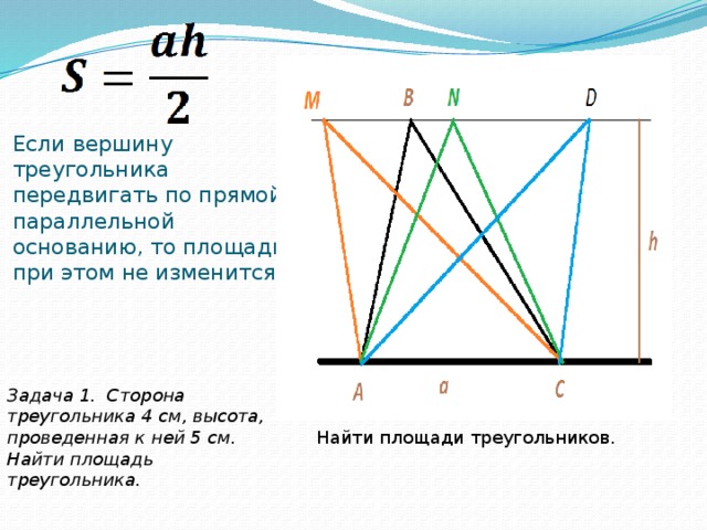 Площадь параллельного треугольника. Если вершину треугольника передвигать по прямой. Свойства прямой параллельной основанию треугольника. Если прямая в треугольнике параллельна основанию то. Площадь треугольника с прямой параллельной.
