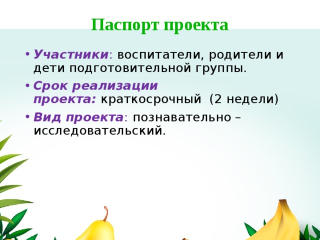 Паспорт исследовательского проекта в начальной школе