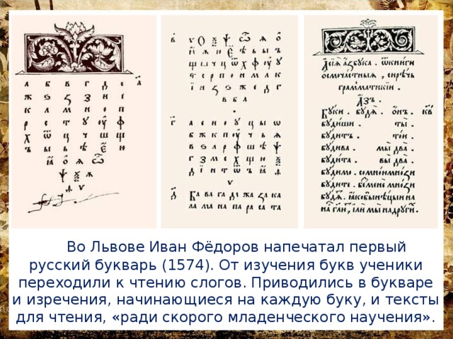 День 450 лет азбуке ивана федорова. Азбука Ивана фёдорова. Первый букварь Ивана Федорова алфавит.