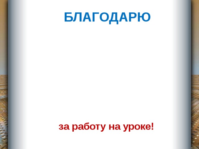 БЛАГОДАРЮ за работу на уроке! 