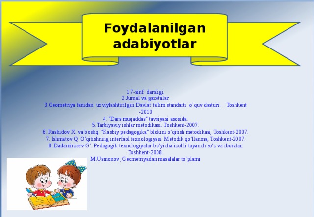 Informatika darsligi. Тарбиявий ишлар методикаси. Dars Muqaddas tavsiyasi. Davlat ta'Lim standarti. Dars Muqaddas dasturi.