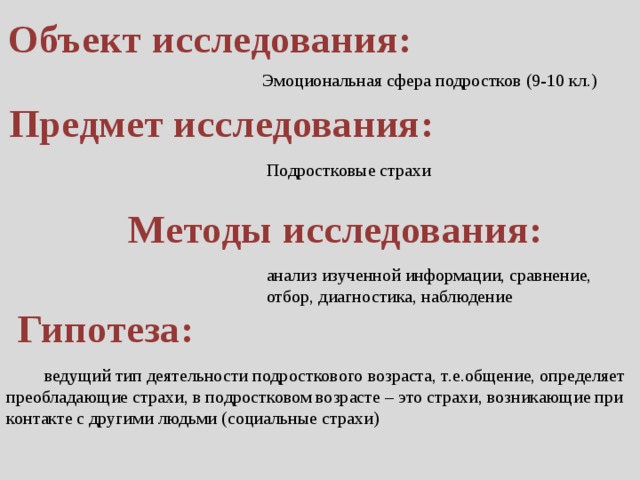 Страхи в подростковом возрасте проект