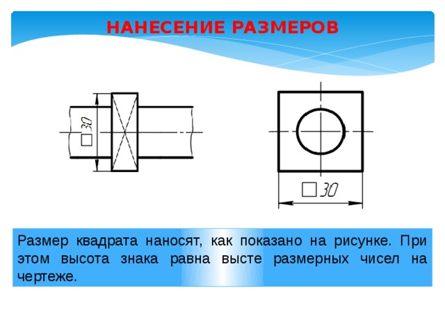 Квадратный размер на чертеже