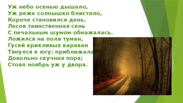 Солнышко блистало. Уж небо солнышком дышала ярче становился день. Солнышко совсем блистает на поля ложится туман.