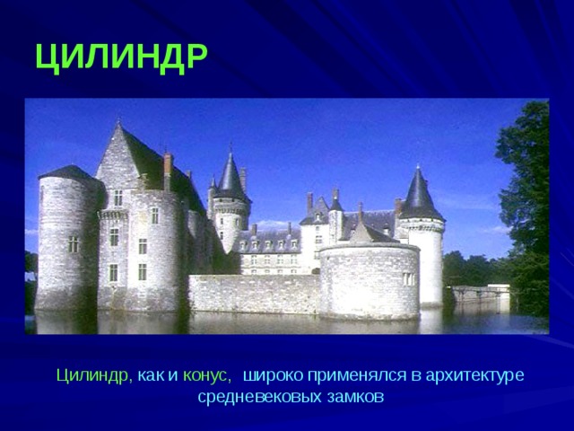 ЦИЛИНДР Цилиндр, как и конус, широко применялся в архитектуре средневековых замков 