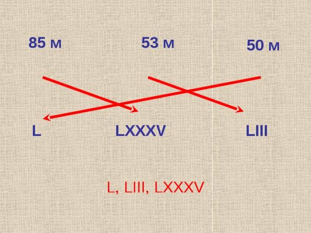 85 м 53 м 50 м L LXXXV LIII L, LIII, LXXXV 