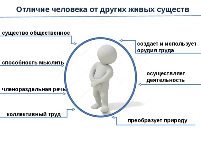 Что может отличать человека от других. Отличие человека от живых существ. Отличие человека от других живых. Отличие человека от других существ. Человек для презентации.